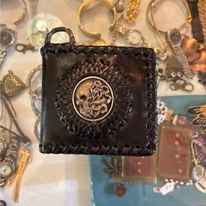 Black Leather Wallet with Skull Design